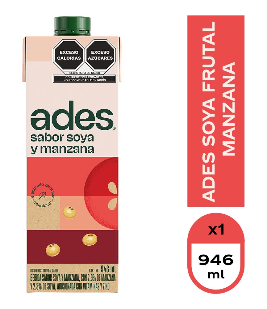 Ades · Bebida de soya, manzana (946 ml)