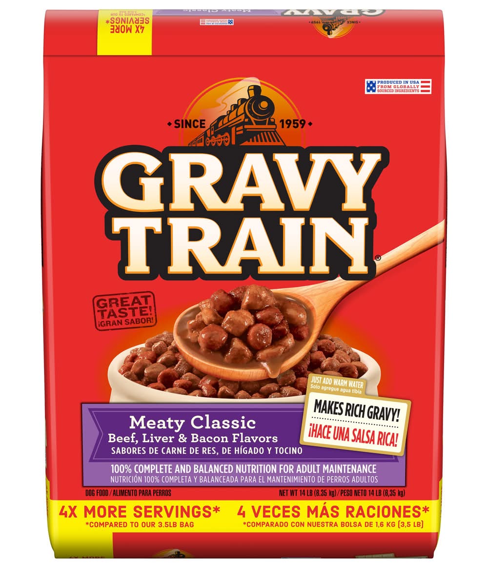 Gravy Train Meaty Classic Adult Dog Food, Beef-Liver-Bacon (14 lbs)