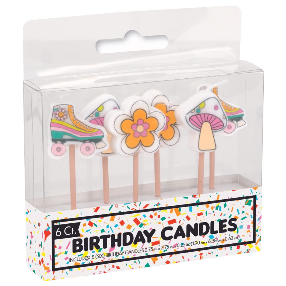 Pick Birthday Candles 6-Count - Flowers & Skates