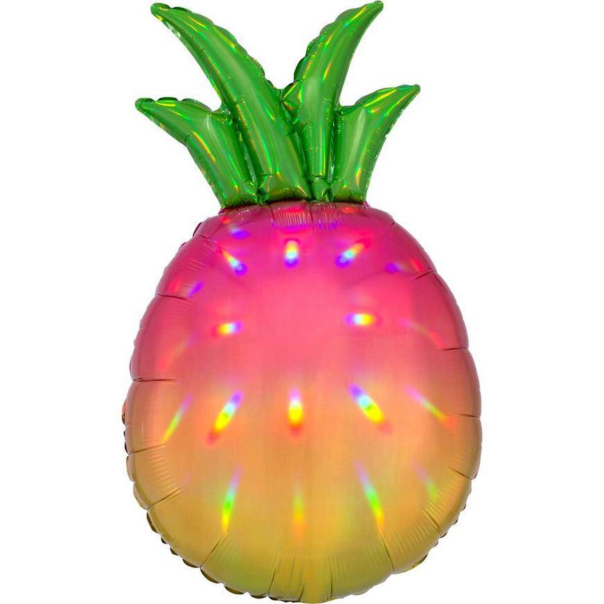 Uninflated Iridescent Pineapple-Shaped Foil Balloon, 17in wide x 31in