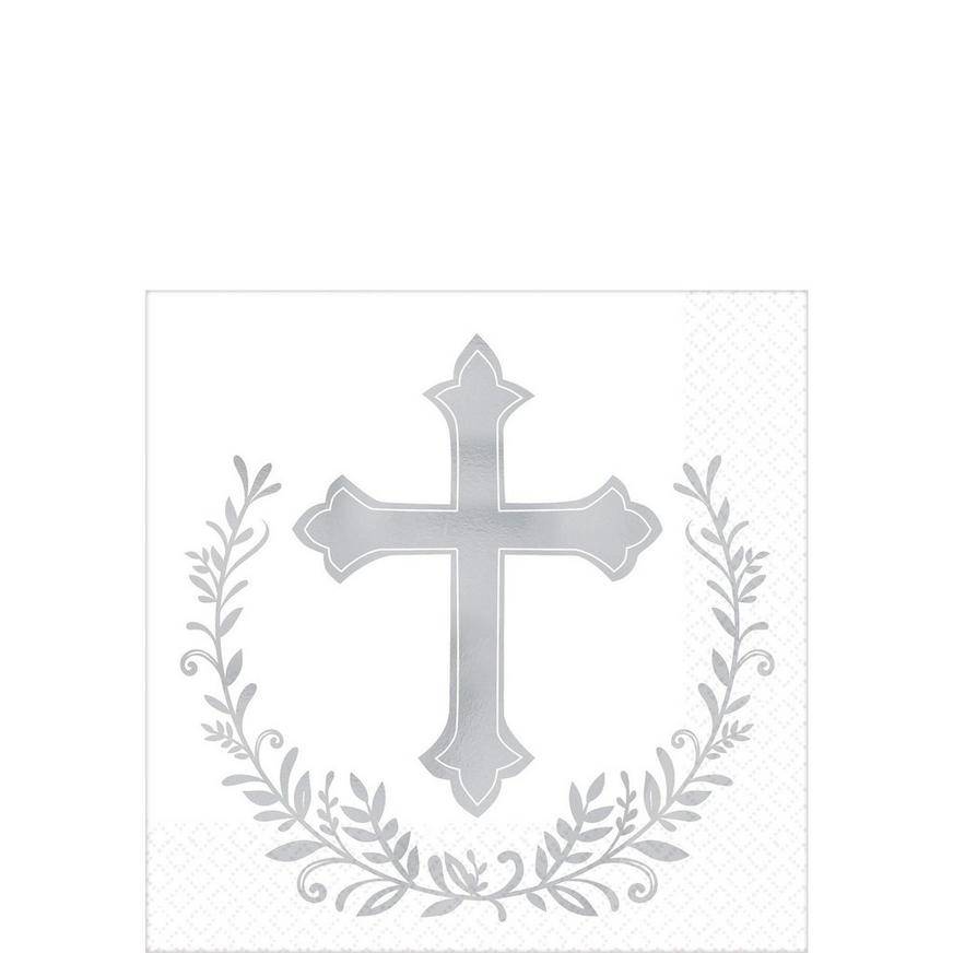 Metallic Silver Cross Beverage Napkins 16ct