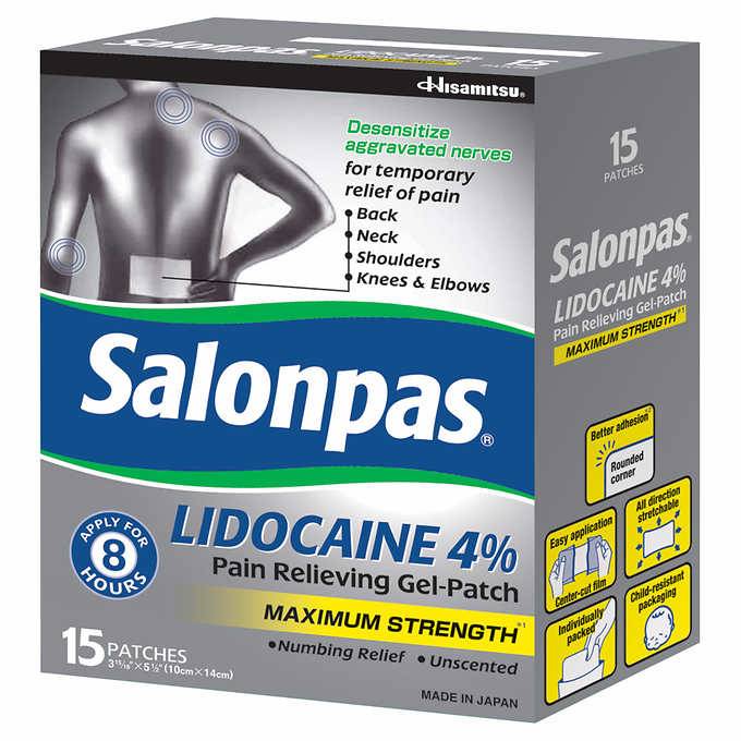 Salonpas Lidocaine 4% Pain Relieving Gel Patch Maximum Strength (15 ct)