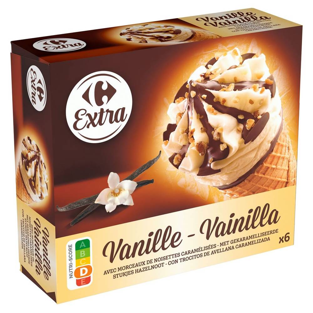 Carrefour Extra Vanille avec Morceaux de Noisettes Caramélisées 6 Pièces 409 g