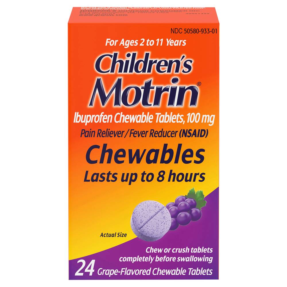 Children's Motrin Ibuprofen 100 mg Chewable Tablets, Grape (24 ct)