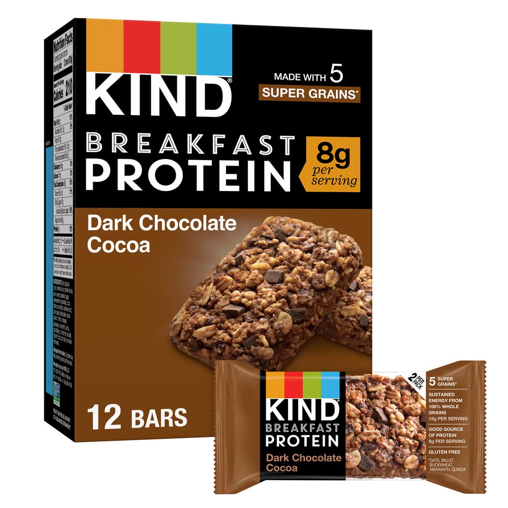 KIND Gluten Free Breakfast Protein Bars, Dark Chocolate Cocoa (6 x 2 ct)