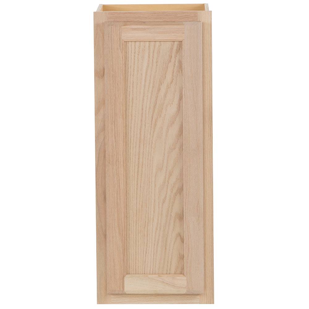 Project Source Oak Brook 12-in W x 30-in H x 12-in D Natural Unfinished Oak Wall Fully Assembled Cabinet (Flat Panel Square Door Style) | 33A W1230R