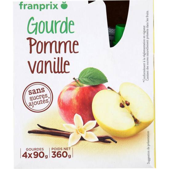 Gourdes compote pomme vanille Franprix 4x90g