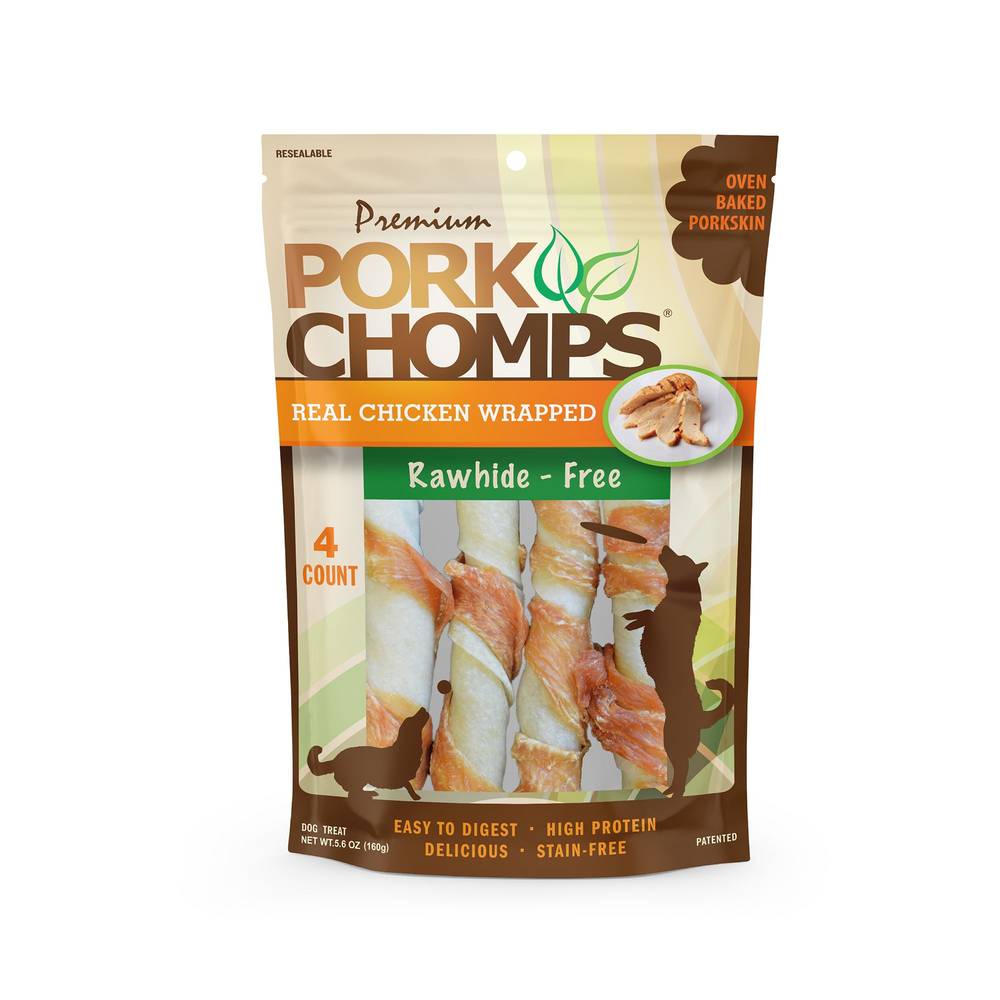 Pork Chomps Premium Rawhide Free Twists Dog Treat, Chicken, (5.6 oz, 4 ct)