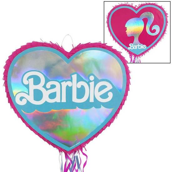 Iridescent Pull String Malibu Barbie Heart Pinata, 18.25in x 16.25in