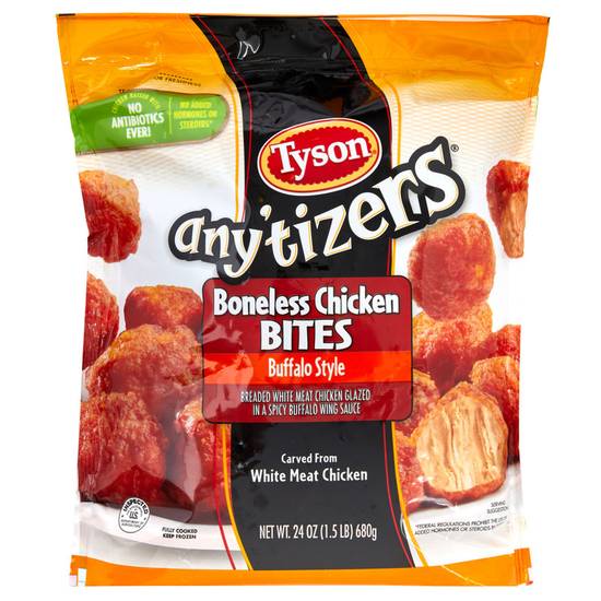 Order Tyson Any'tizers Frozen Buffalo Style Boneless Chicken Bites 24oz food online from Everyday Needs by Gopuff store, Norfolk on bringmethat.com