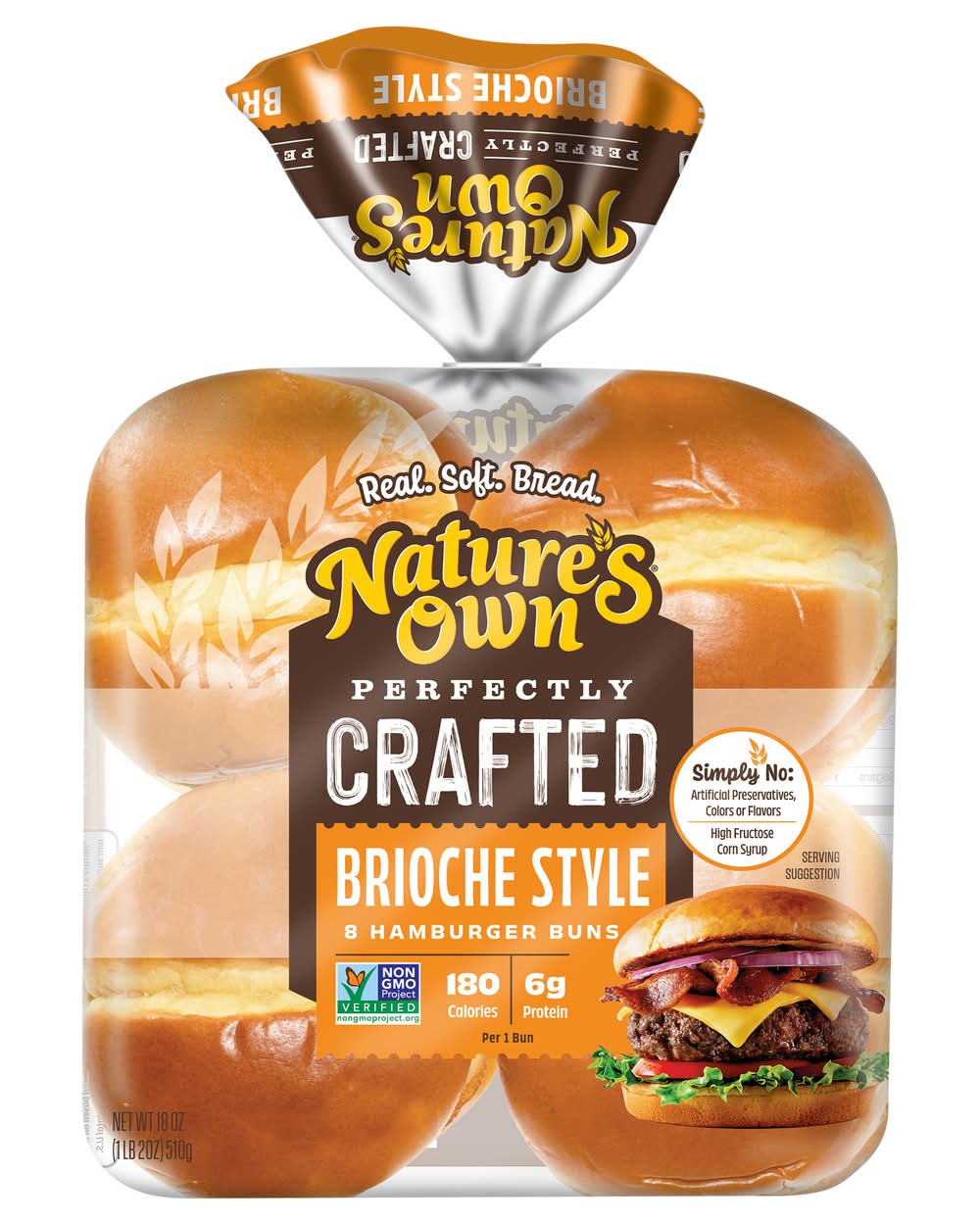 Nature's Own Perfectly Crafted Hamburger Buns, Brioche Style (18 oz, 8 ct)