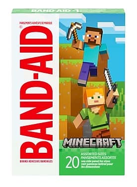 Band-Aid MineCraft Adhesive Bandages, Assorted Sizes, 20 Bandages/Box (1202513)