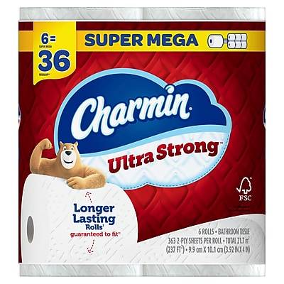 Charmin Ultra Strong Super Mega Toilet Paper, 2-Ply, White, 363 Sheets, 6 Rolls/Pack (01569)