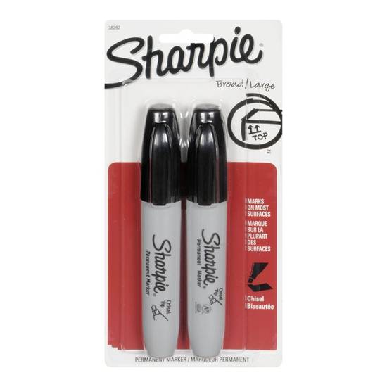 Sharpie marqueur permanent noir à pointe biseautée (2unités) - chisel tip permanent marker black (2 units)