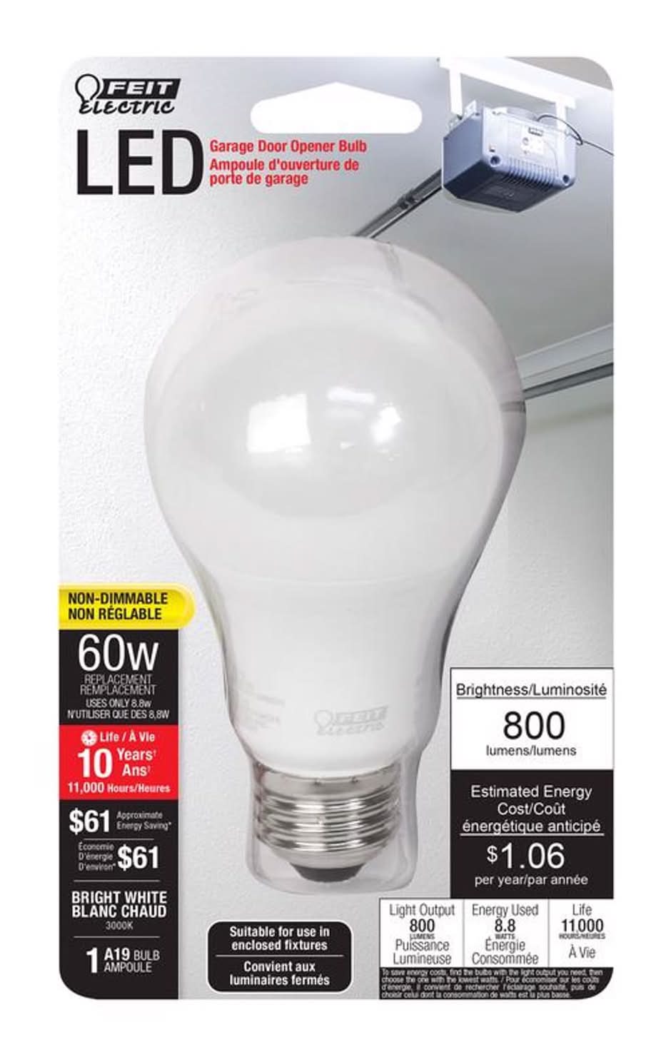 Feit A19 E26 (Medium) Led Bulb Bright White 60 Watt Equivalence 1 Pk