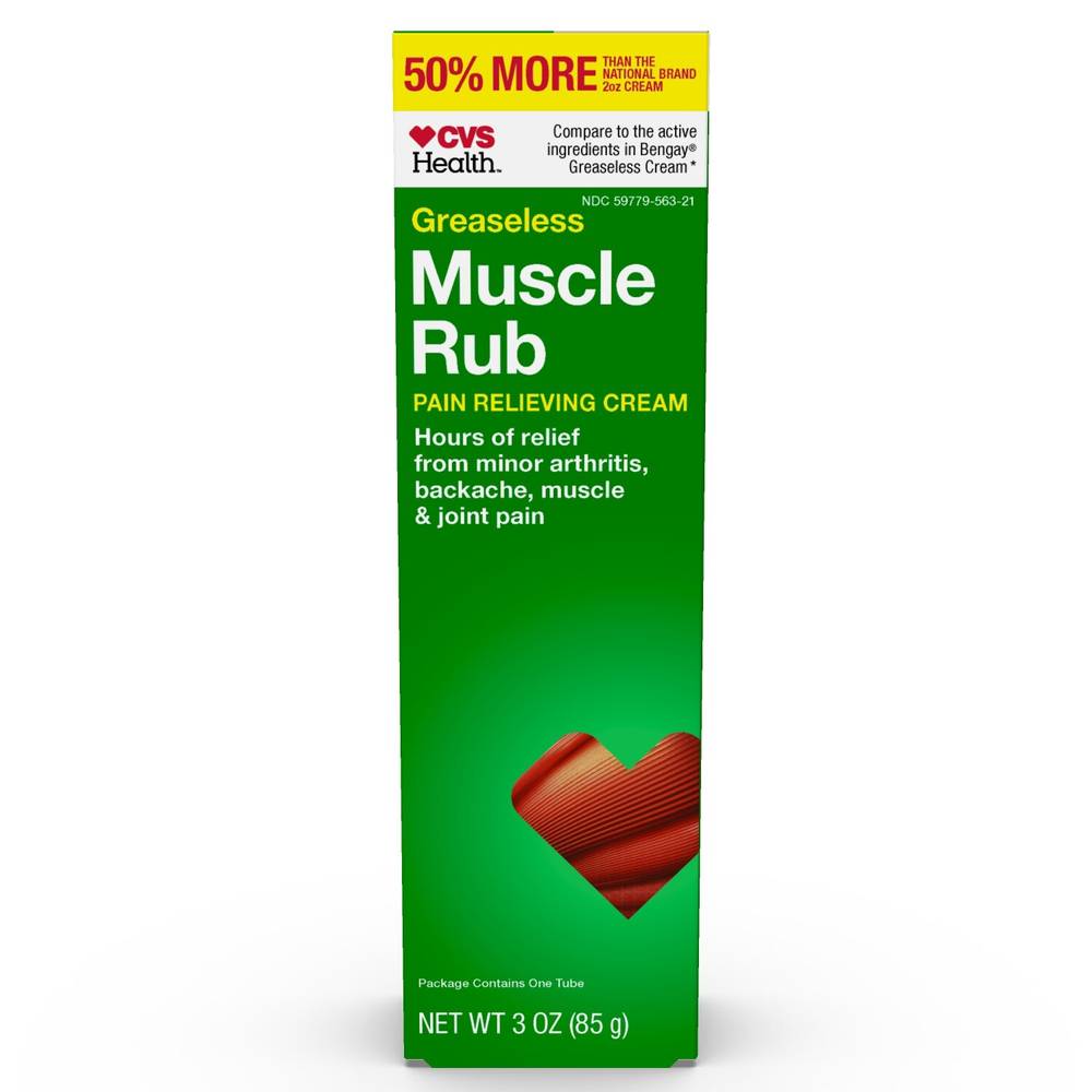 CVS Health Greaseless Muscle Rub Pain Relieving Cream, 3 OZ