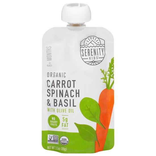 Serenity Kids 6 Months Organic Carrot Spinach & Basil Baby Food (3.5 oz)