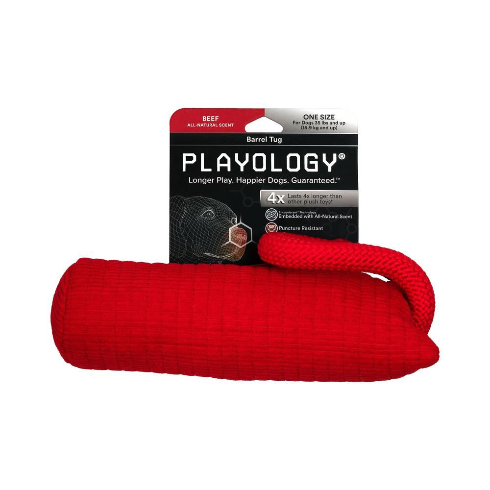 Playology Barrel Tug Dog Toy (large/red/beef)