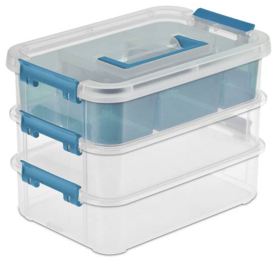 Sterilite Stack & Carry 3 Layer Clear Handle Box & Tray 