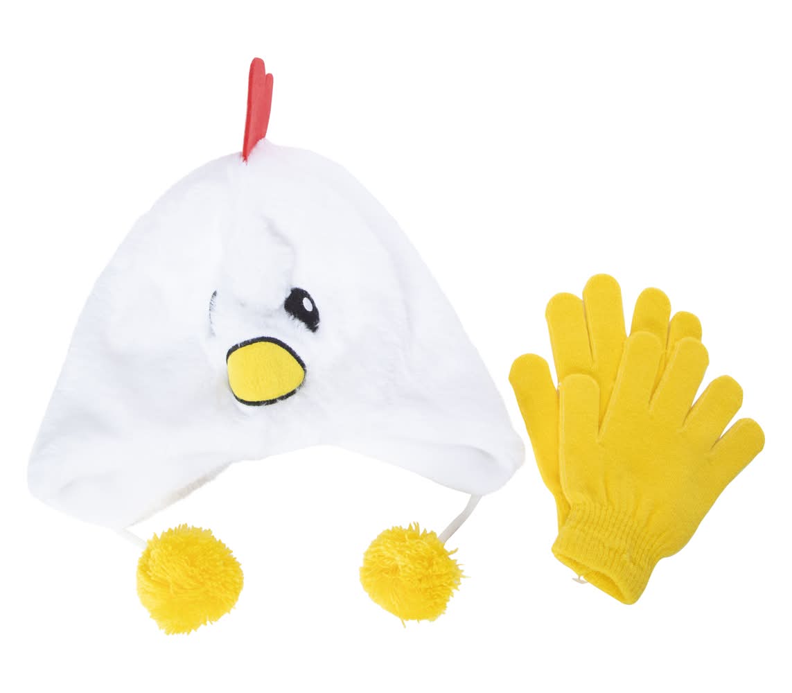 Kid's Beanie Hat With Ear Flaps & Matching Gloves Set Chick