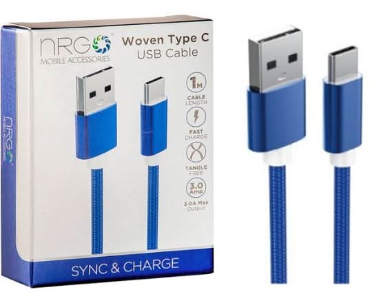 NRG 1 m, Blue, Woven Fast Charge Type C Usb Cable