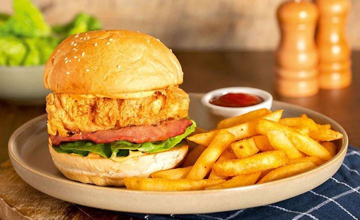 Crispy Chicken Strip & Bacon Burger