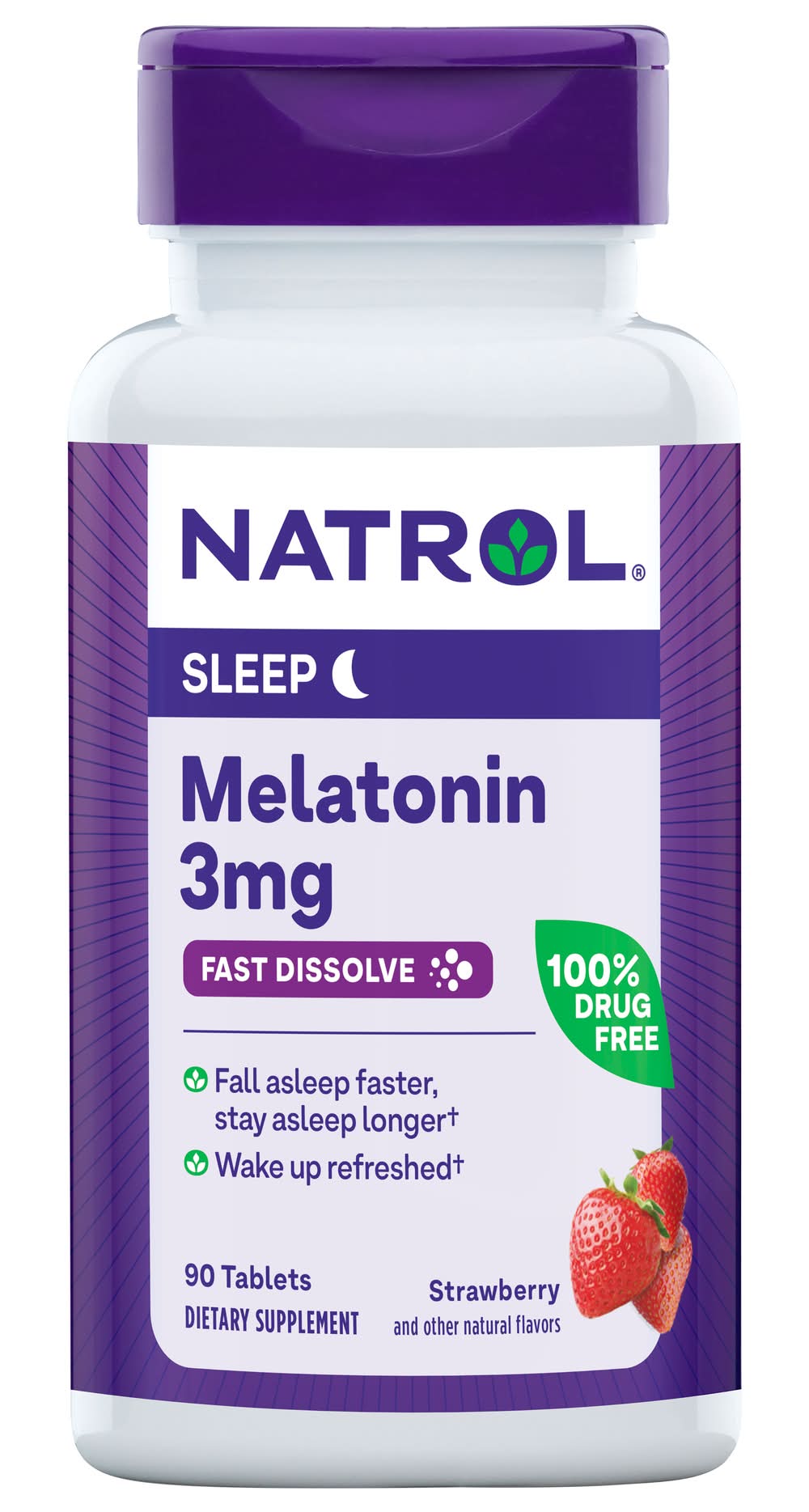 Natrol Fast Dissolve Melatonin Dietary Supplement For Sleep Support 3 mg, Strawberry (90 ct)