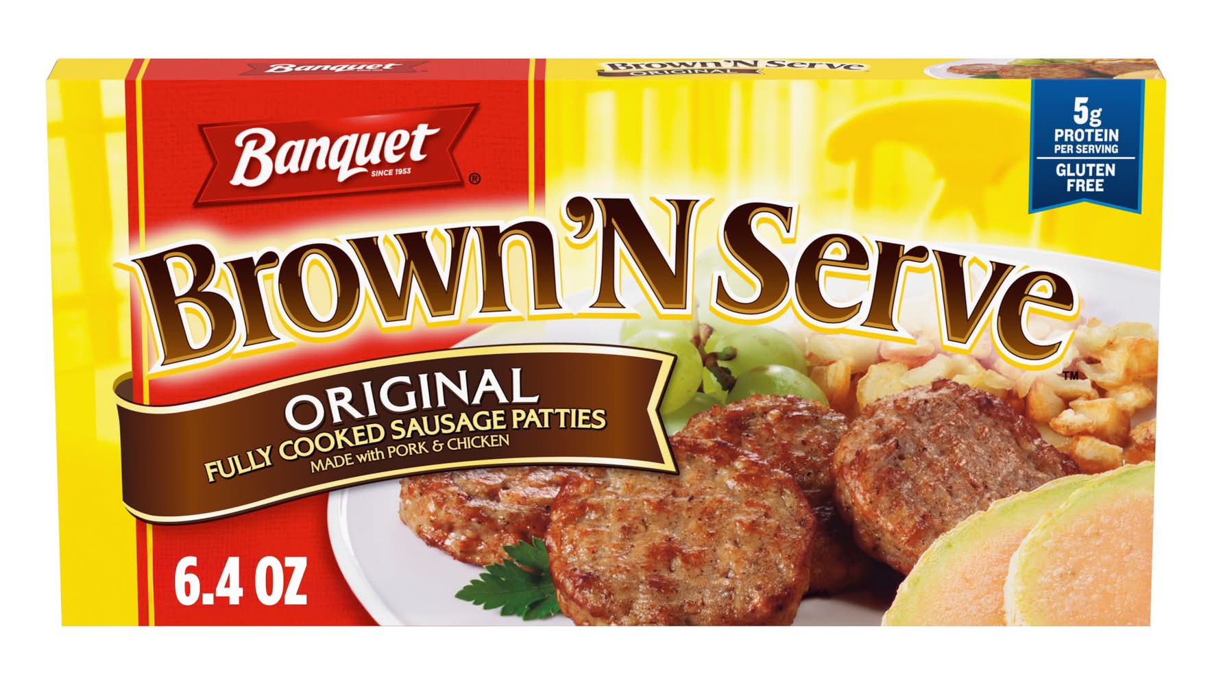 Banquet Brown 'N Serve Fully Cooked Sausage Patties, Original (6.4 oz, 8 ct)