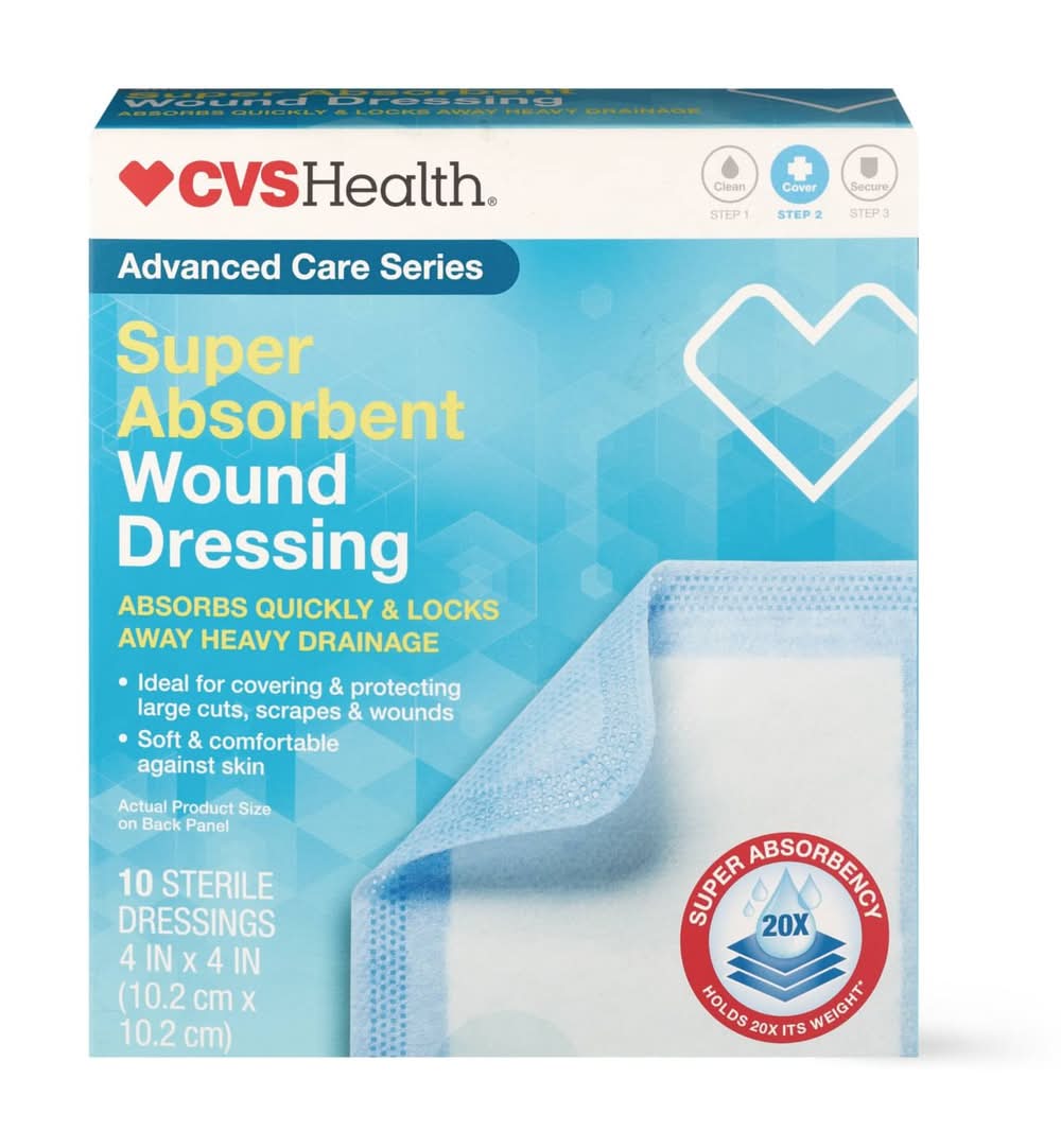 CVS Health Super Absorbant Wound Sterile Dressings, 4 In x 4 In (10 ct)