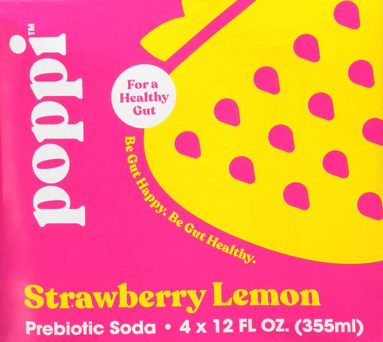 Poppi Strawberry Lemon Prebiotic Soda (4 ct, 12 fl oz)