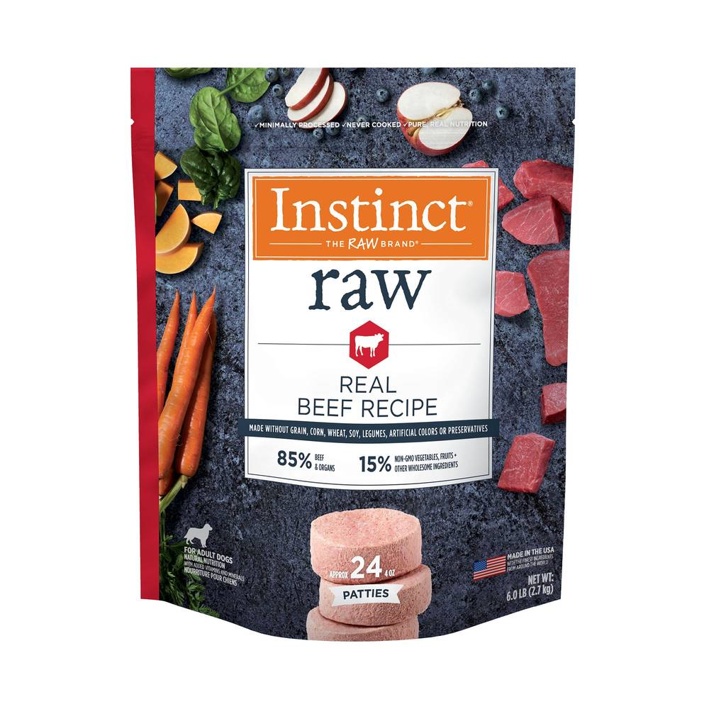 Instinct® Frozen Raw Patties Adult Dog Food - Natural, Grain Free (Flavor: Beef, Size: 6 Lb)