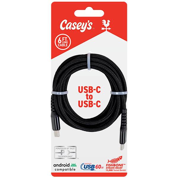 Casey's 6FT Braided USB C-C Cable Black