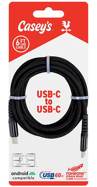 Casey's 6FT Braided USB C-C Cable Black