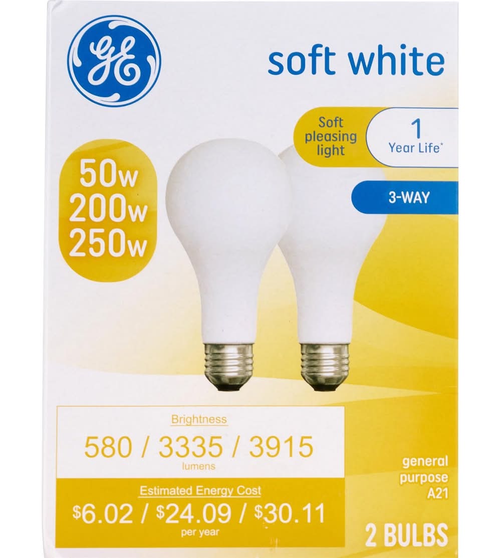 General Electric Incandescent 3-way Frosted 250w A21 Light Bulbs, Soft White (2 ct)