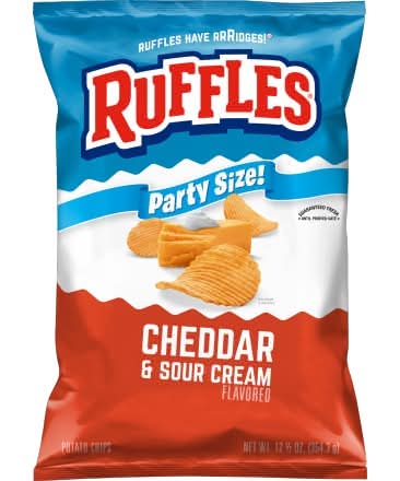 Ruffles Flavored Party Size Potato Chips, Cheddar & Sour Cream (12.5 oz)