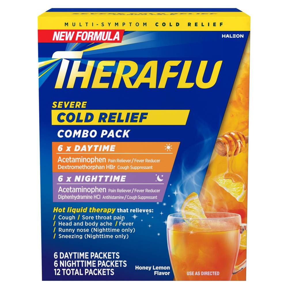 Theraflu Green Tea Multi-Symptom Severe Cold Relief Powder (12 ct) (honey-lemon)