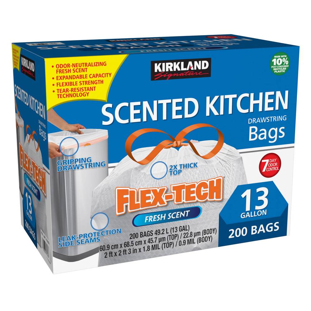 Kirkland Signature Flex-Tech Scented Kitchen Trash Bags (200 ct) (13 gal)