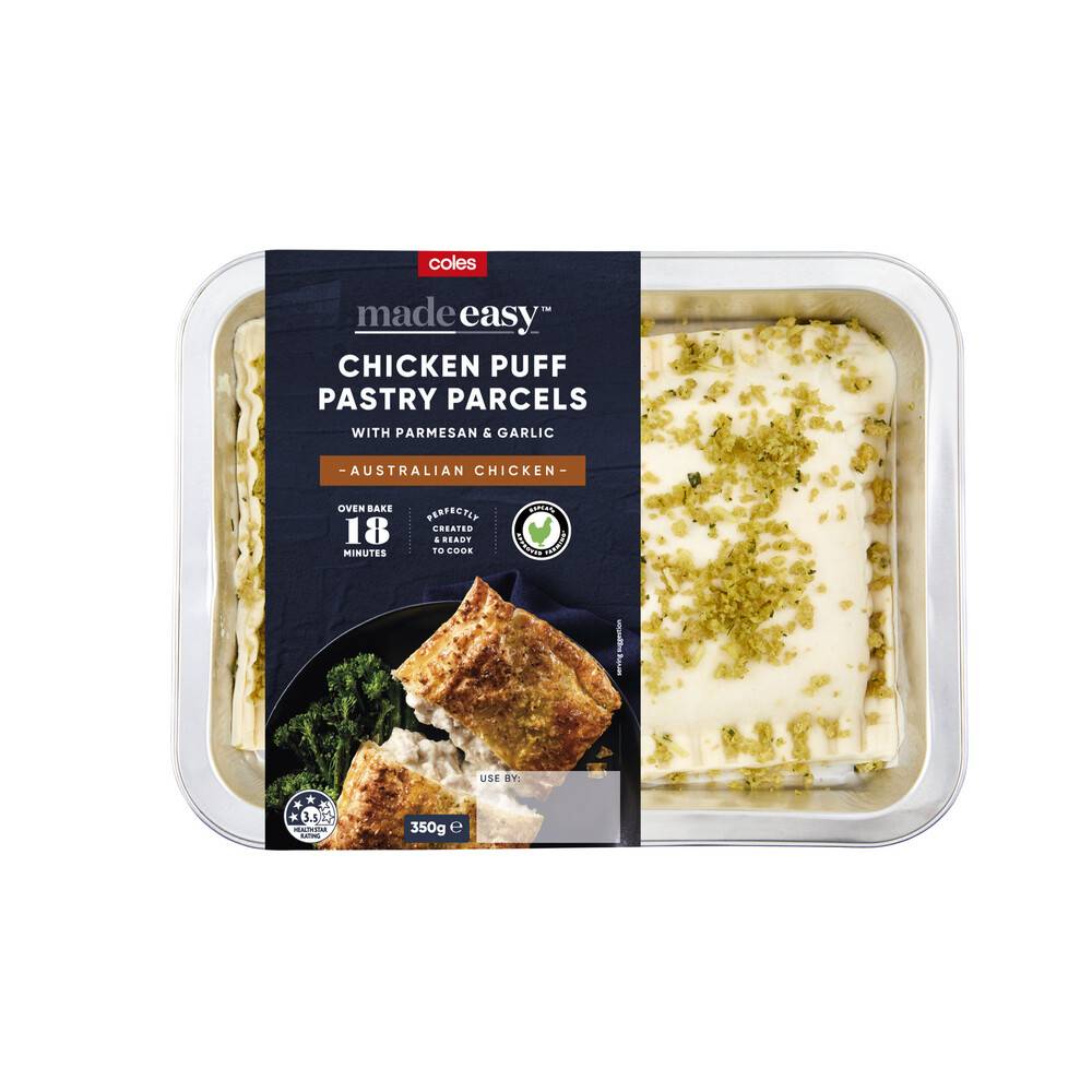 Coles Made Easy Chicken Puff Pastry Parcels, Parmesan & Garlic (350g)