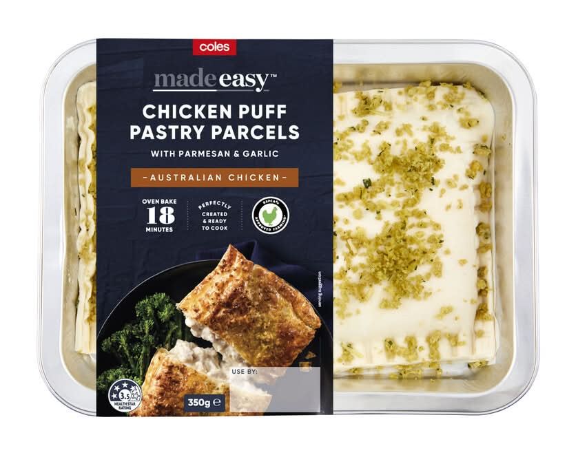 Coles Made Easy Chicken Puff Pastry Parcels, Parmesan & Garlic (350g)