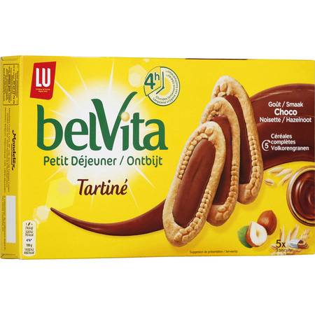 Biscuits petit déjeuner tartiné goût choco noisette Original Belvita LU - La boîte de 5 sachets - 250 g