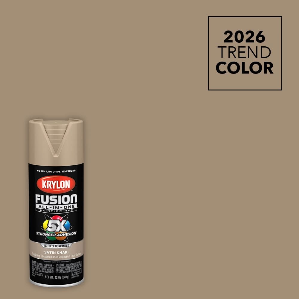 Krylon Fusion All-In-One Satin 2026 Trend Of The Year Khaki Modified alkyd Spray paint and primer in one ( NET WT. 12-oz )