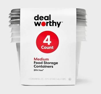 Dealworthy Snap & Store Square Food Storage Containers, Medium (4 ct)