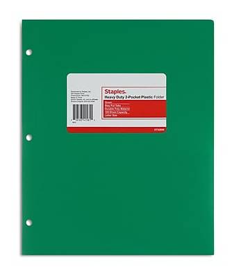 Staples 3-Hole Punched 2-Pocket Plastic Portfolio Folder, Green (ST52806-CC)