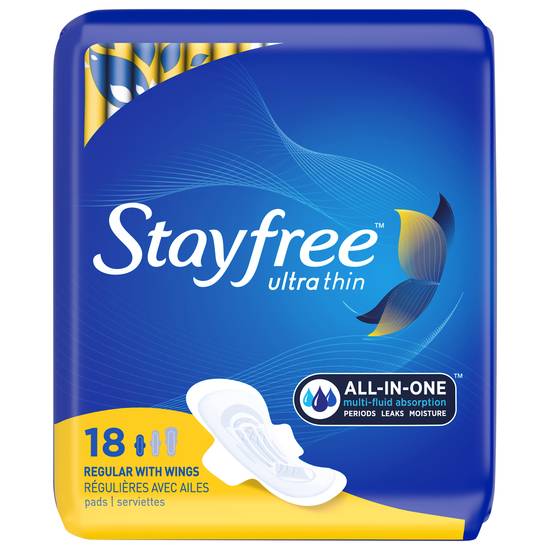 Stayfree Ultra Thin All in One Unscented Regular Pads With Wings (18 ct)