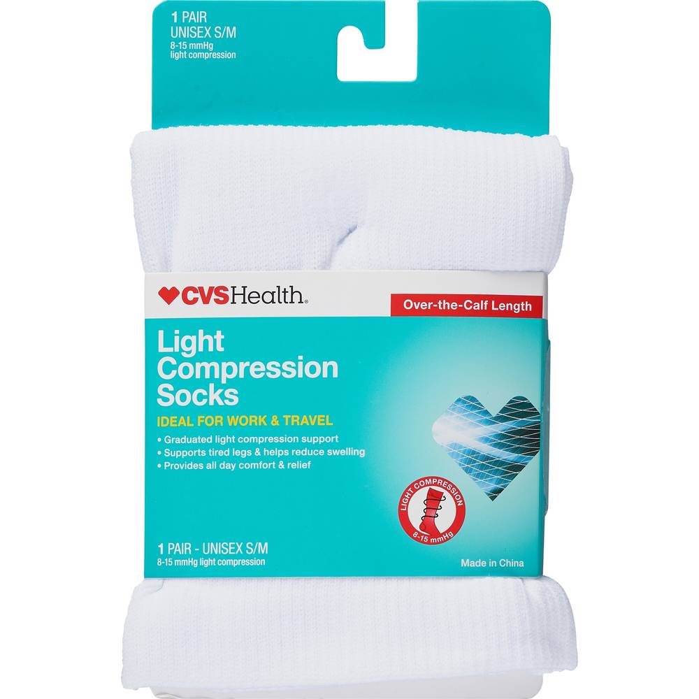 Cvs Health Light Compression Socks Over-The-Calf Unisex, 1 Pair, S/M, Black