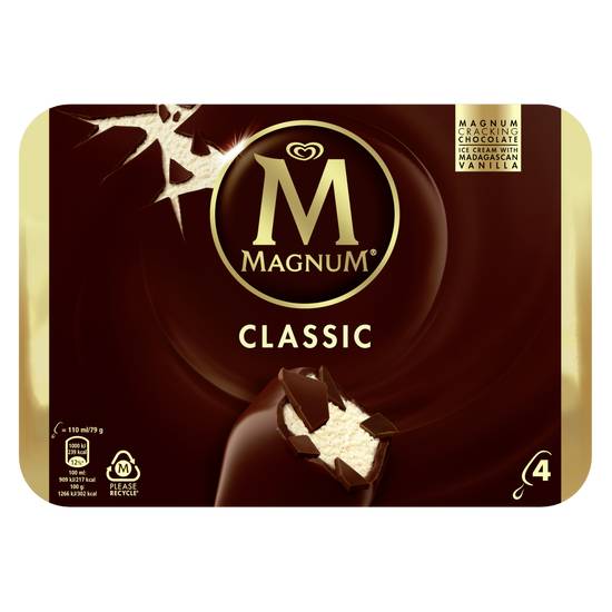 Magnum - Glace bâtonnet classic à la vanille de madagascar (4 pièces)