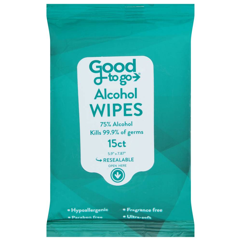 Good To Go Fragrance Free Alcohol Wipes, 5.9x7.87 in (3.2 oz, 15 ct)