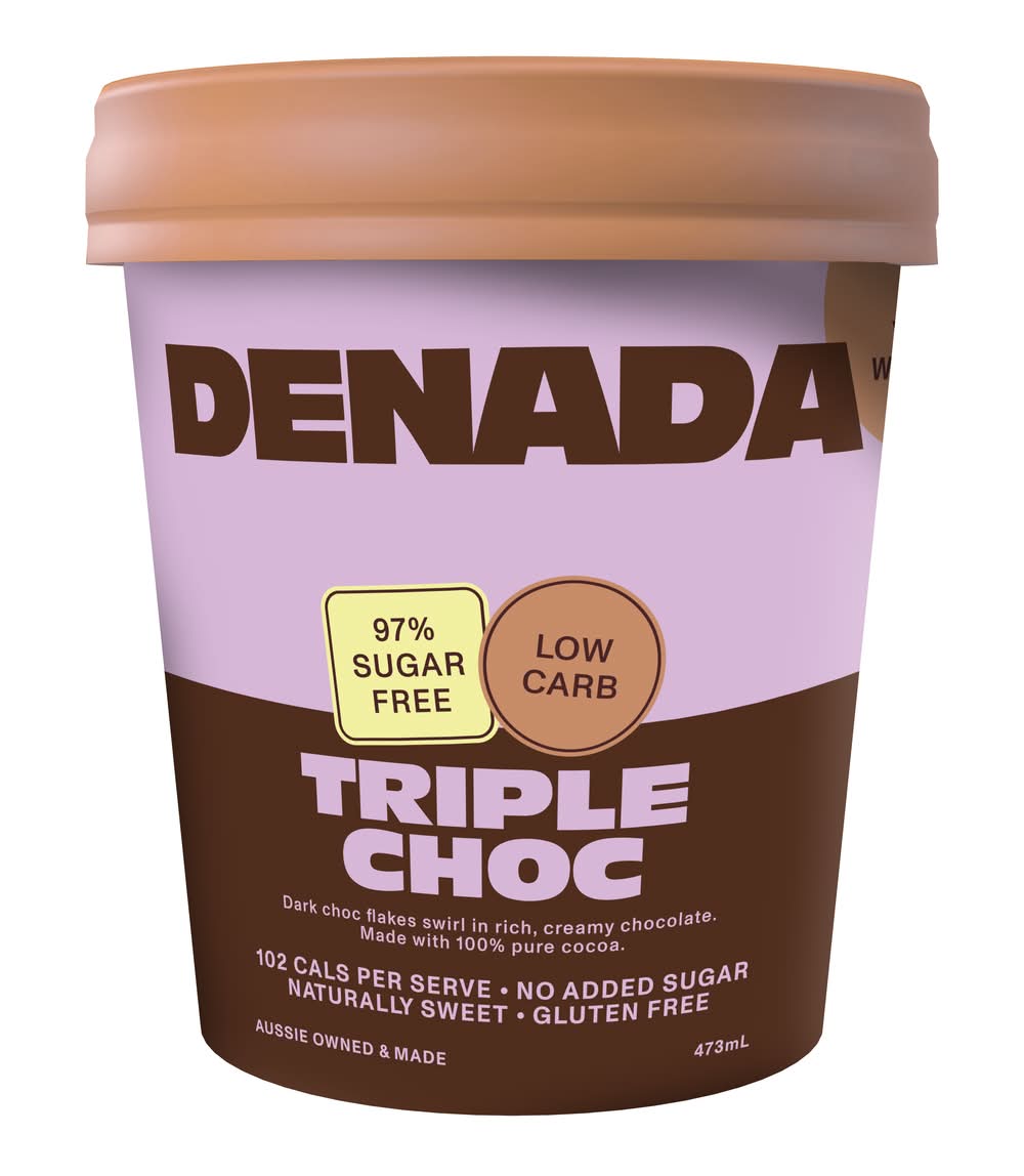 Denada Gluten Free No Added Sugar Low Carb Ice Cream, Triple Choc (473mL)