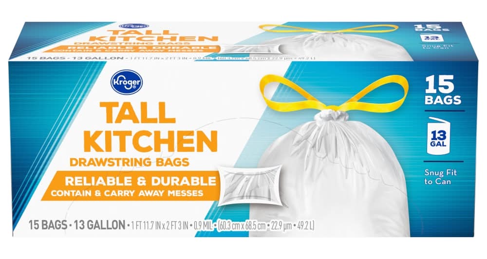 Kroger Tall Kitchen Drawstring Trash Bags 13 Gal (15 ct)