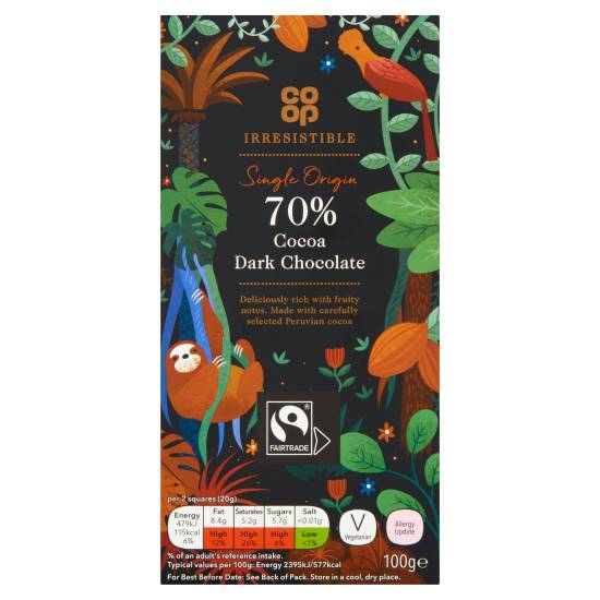 Co-Op Irresistible Fairtrade Single Origin 70% Cocoa Dark Chocolate 100g